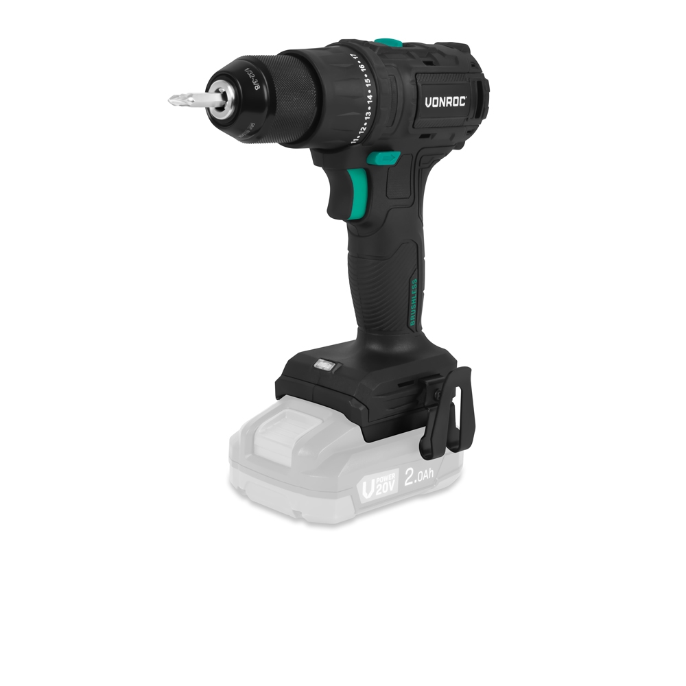 VONROC PRO Borrskruvdragare 20V – 40 Nm - Kolborstfri motor, 17+1 moment, metallchuck (exkl. batteri & laddare)