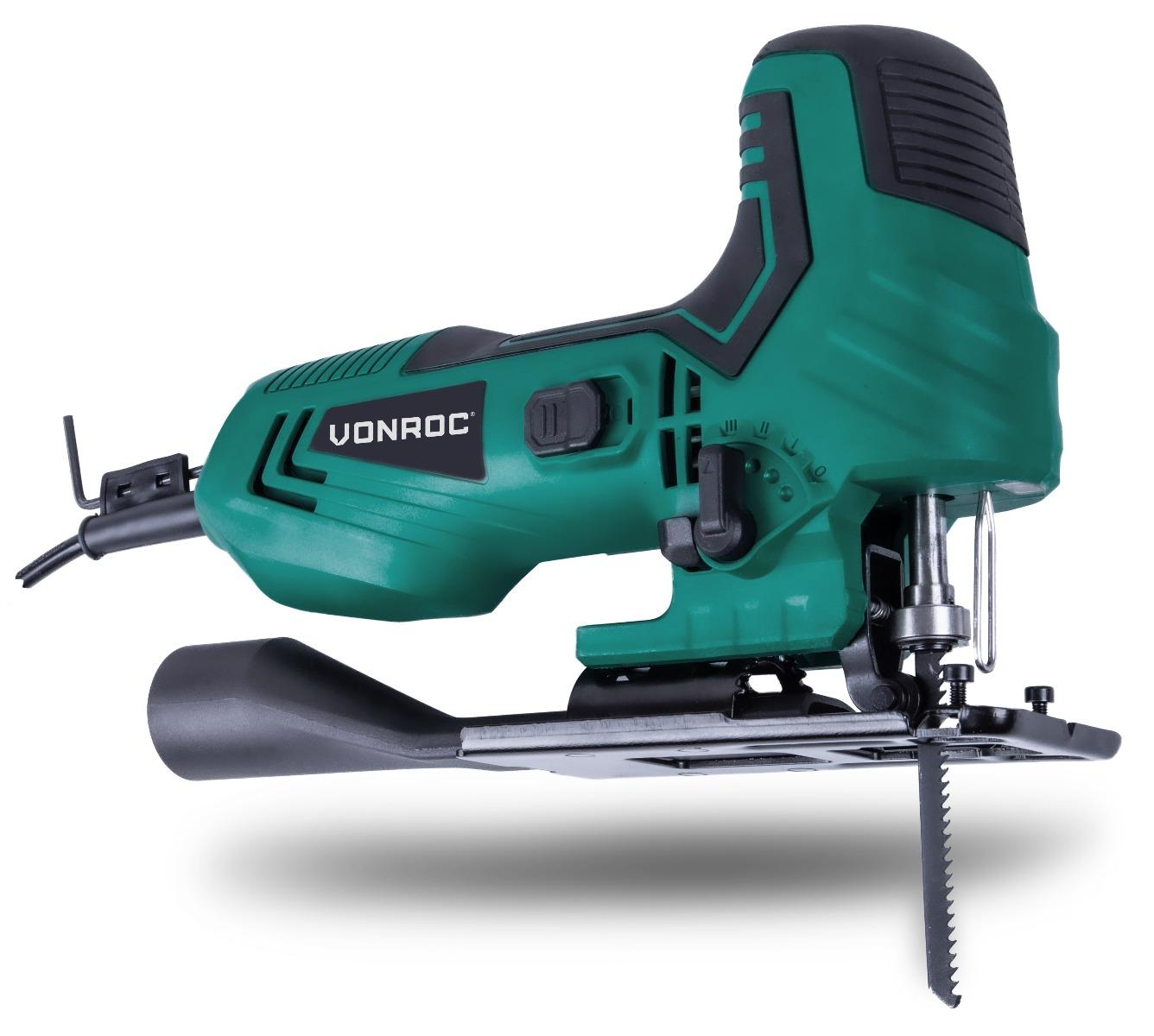 VONROC Sticksåg 550W | Ergonomisk gummerat handtag – Utsugsadapter och fyra pendelfunktioner