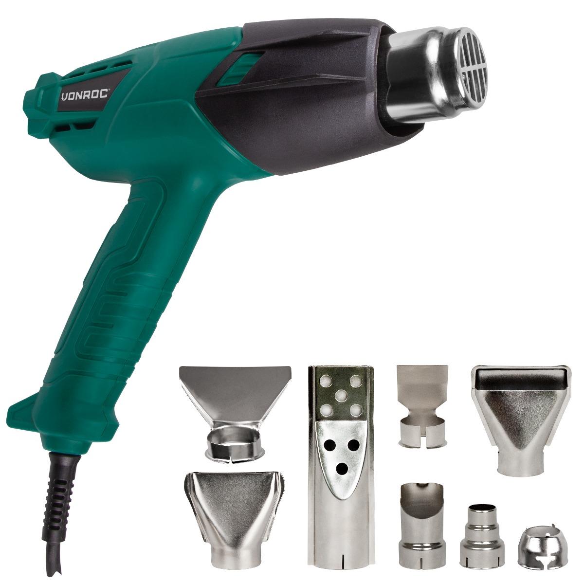 VONROC Varmluftspistol 2000W – 3 värmeinställningar | Inkl. 8 munstycken