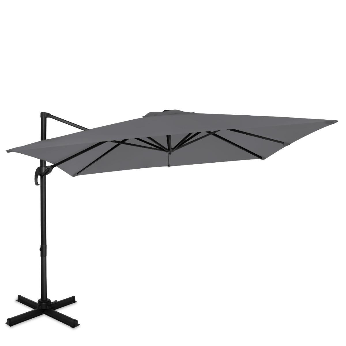 VONROC Premium Hængeparasol Pisogne 300x300cm | Aluminium | 360° | Inkl krydsfod og overtræk - vierkantet | Grå