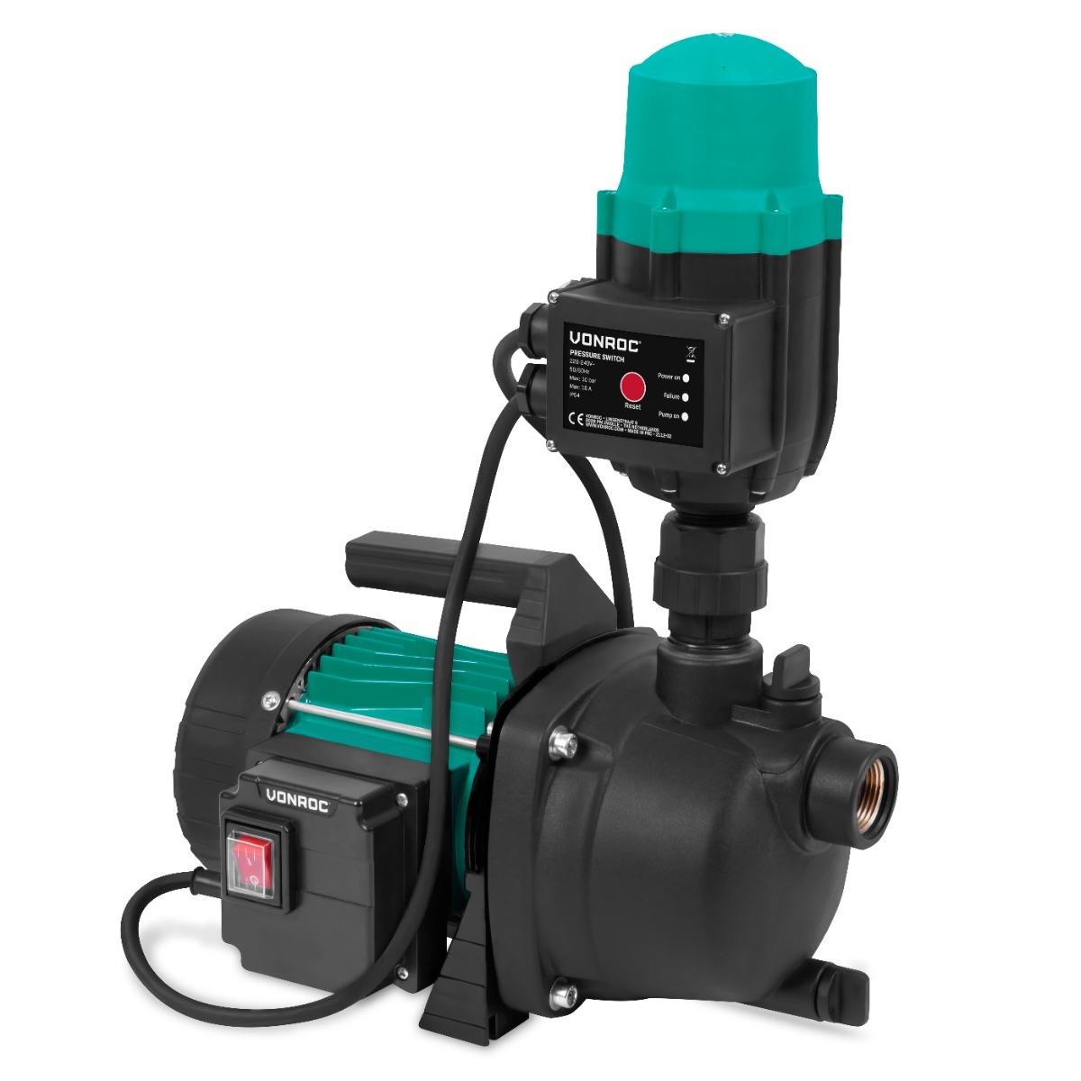 VONROC Hydroforpump Automatisk 800W – Självsugande Pump 3300L/h, Tryckvakt & Torrkörningsskydd, För Trädgård & Hushåll