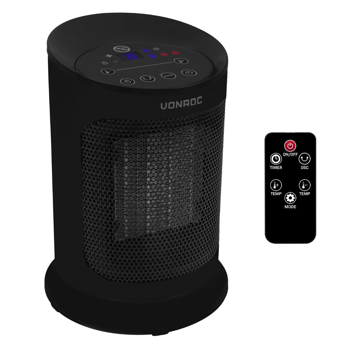 VONROC Elektrisk värmefläkt – 1200W/1800W – keramisk – Roterationsfunktion