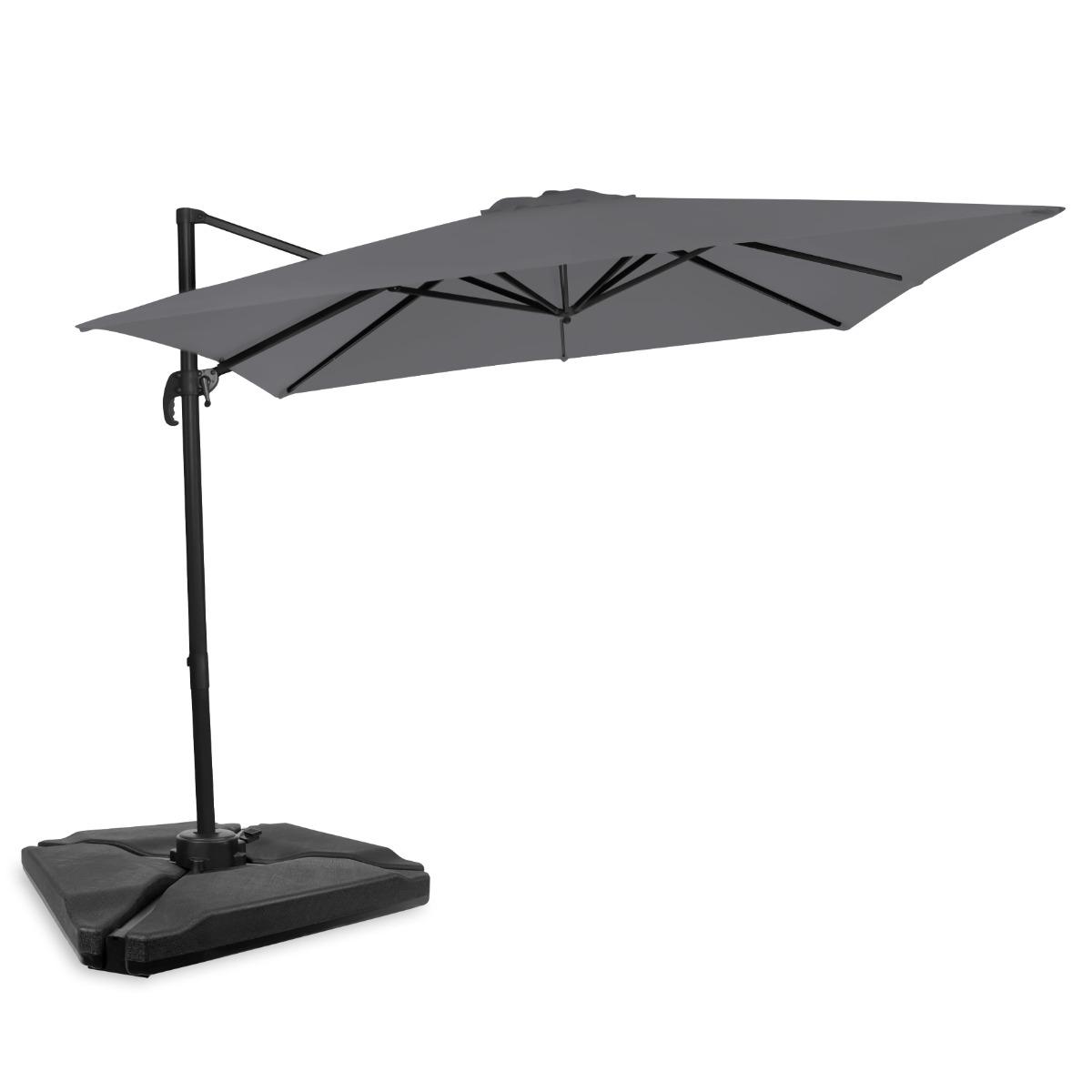 VONROC Premium Hængeparasol Pisogne 300x300cm | Aluminium | 360° | Inkl krydsfod, fliser og overtræk - vierkantet | Grå