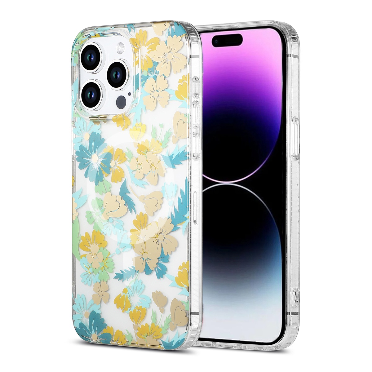 iPhone 15 Pro Max Mobilskal MagSafe - Blommor Turkos