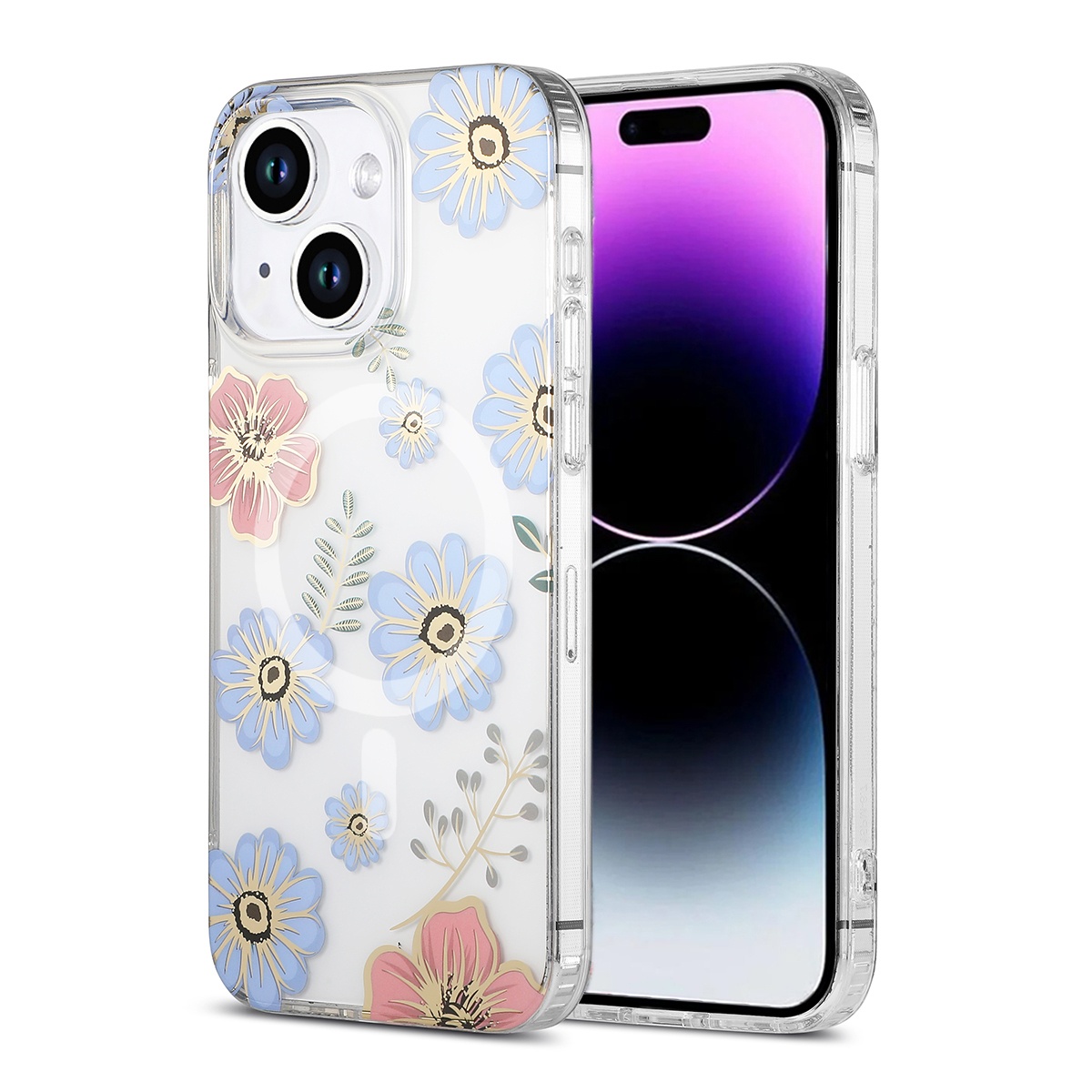 iPhone 14/15 Plus Mobilskal MagSafe - Blommor Röd