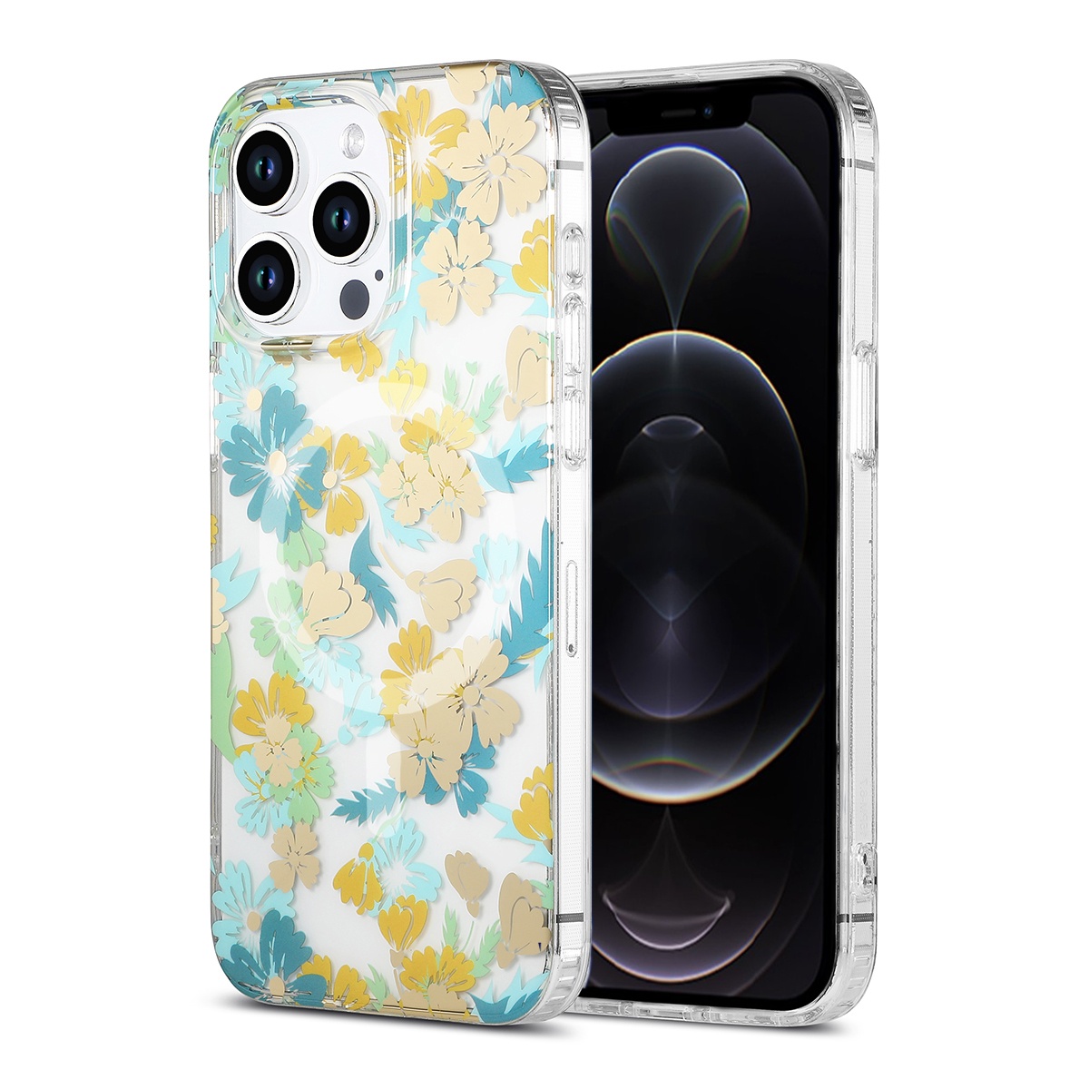 iPhone 12 Pro Max Mobilskal MagSafe - Blommor Turkos