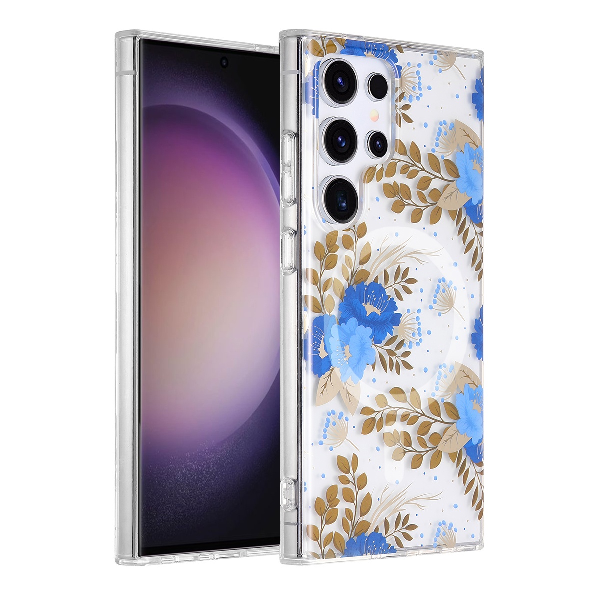 Galaxy S23 Ultra Mobilskal Magnet - Blommor Blå