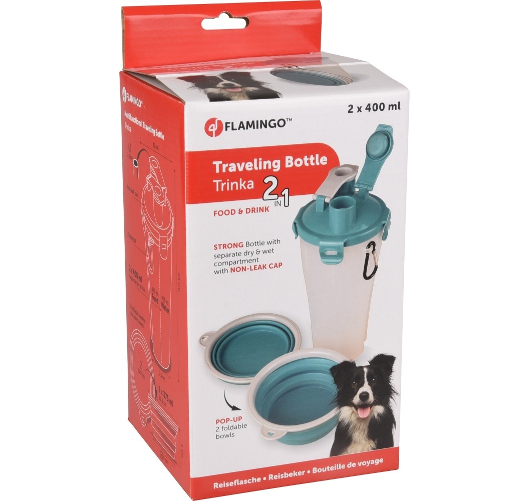 Flamingo 2in1 vandringsflaska för hund 2x400ml | CDON