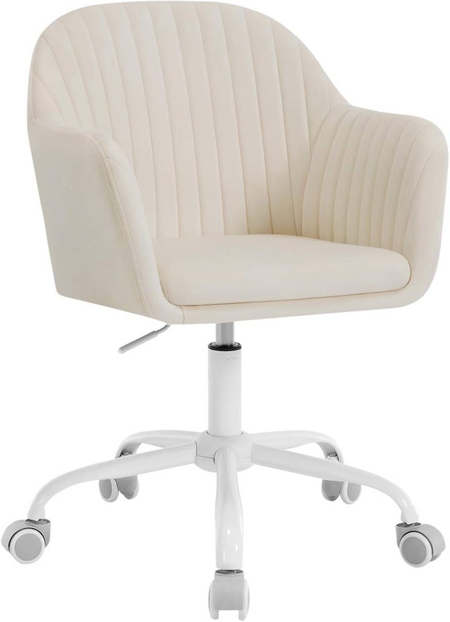 Rootz Ergonomic Office Chair - Computer Chair - Swivel Chair - Velvet komfort, metallram, vit, 58 cm x 58,5 cm x (79,5-87) cm