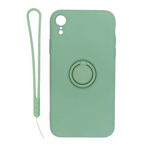 iPhone XR Soft Liquid Silicone Case With Magnetic Ring Holder Stand and Slim Hands Strap Best Quality