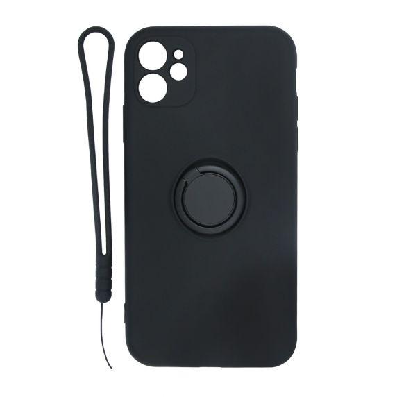 iPhone 11 Soft Liquid Silicone Case With Magnetic Ring Holder Stand and Slim Hands Strap Best Quality