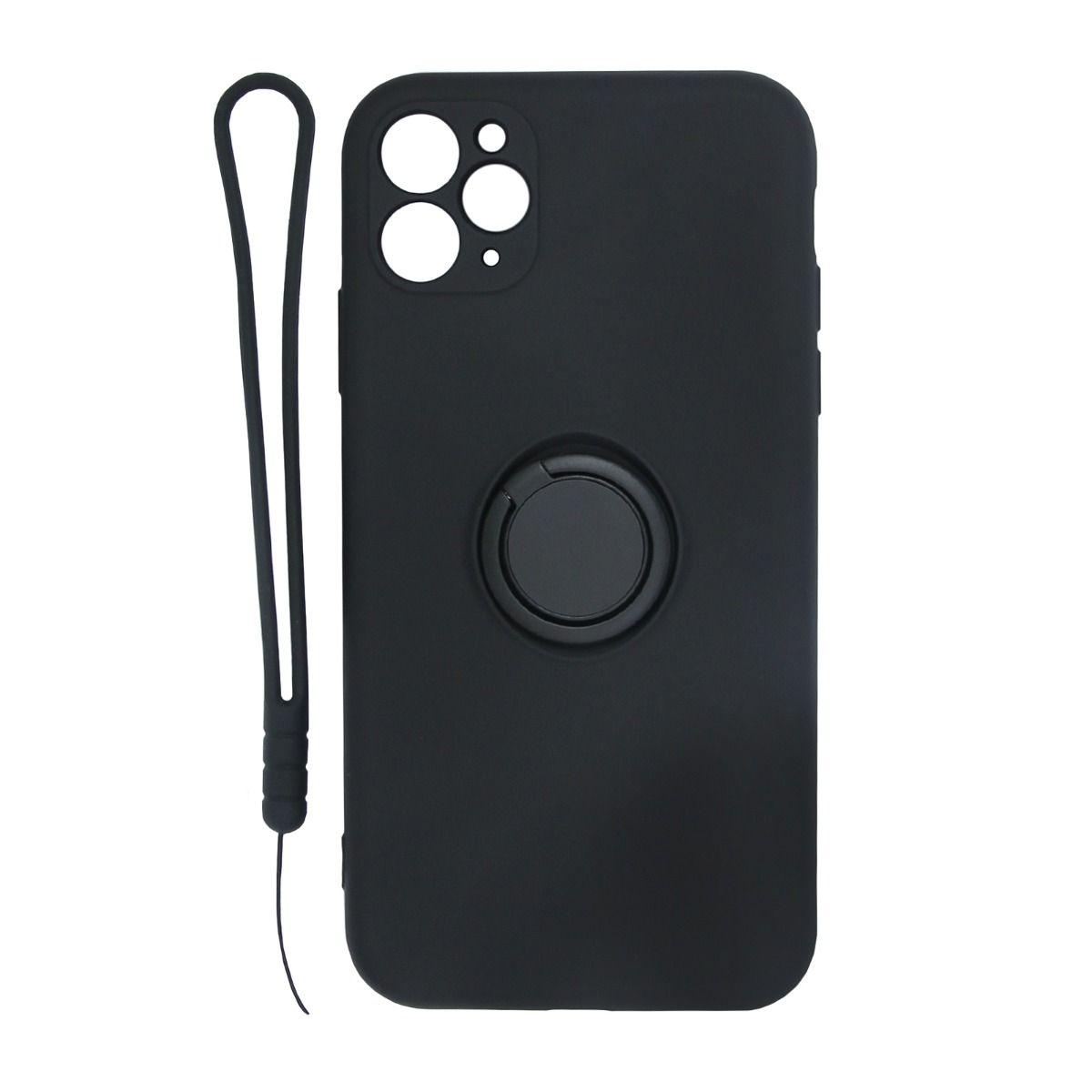 iPhone 11 Pro Soft Liquid Silicone Case With Magnetic Ring Holder Stand and Slim Hands Strap Best Quality
