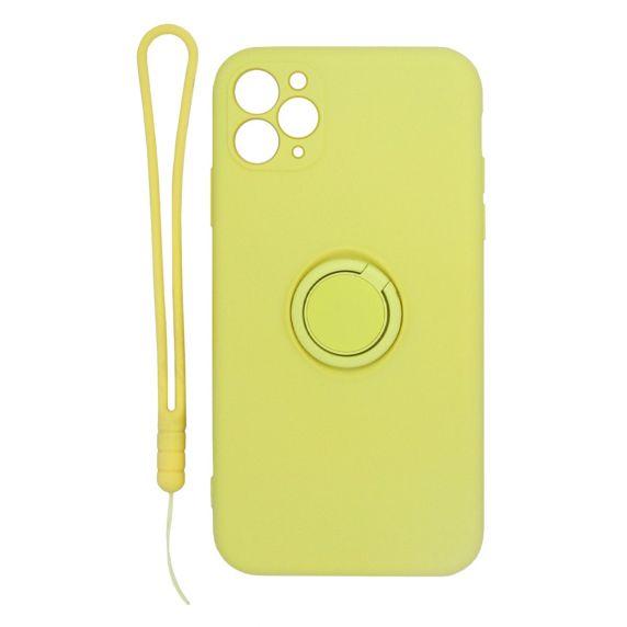 iPhone 11 Pro Max Soft Liquid Silicone Case With Magnetic Ring Holder Stand and Slim Hands Strap Best Quality