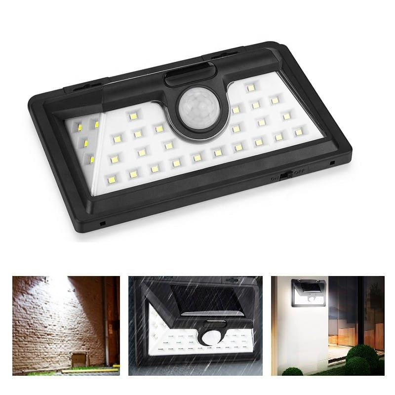 Svart Led Solcellsvägglampa Med Sensor