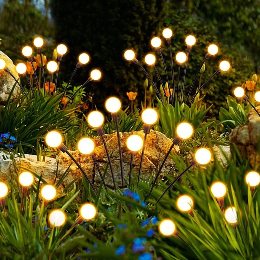 Ildflue hagebelysning (2-pakning) – Solcellelamper med spyd, 70 cm, 6 LED