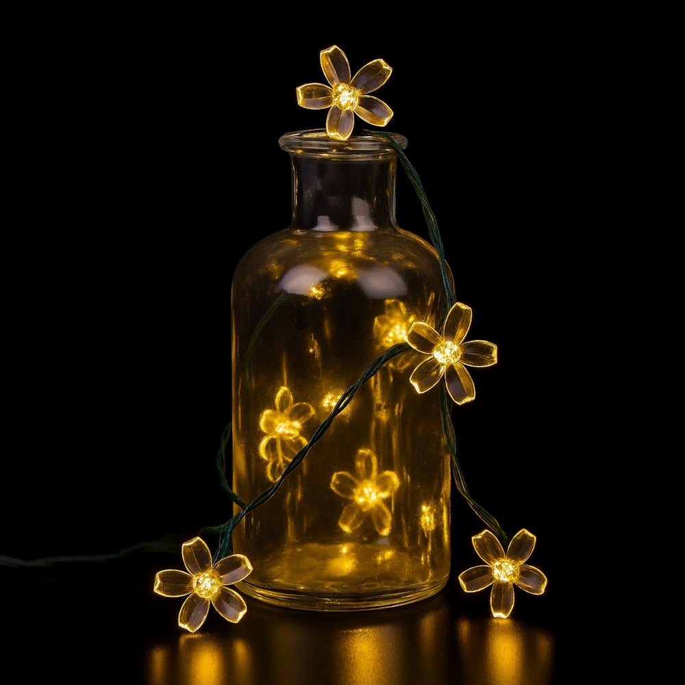 Decorative LED light string 2 meters with 30 flowers – Solar powered –
