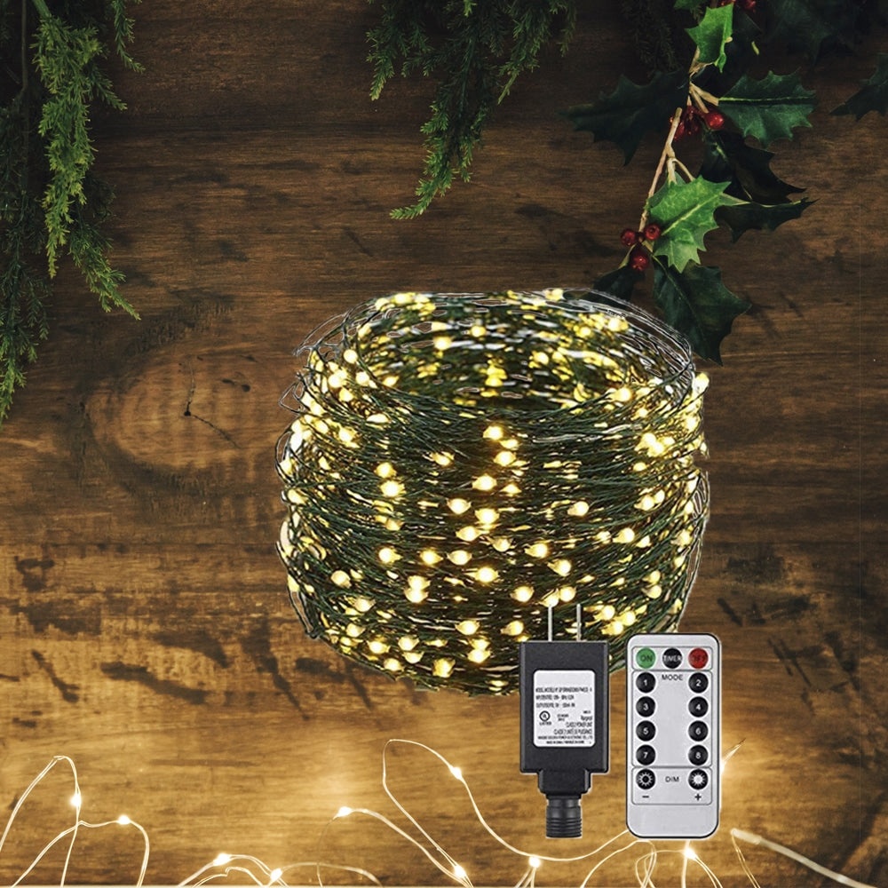 LED-lyskjede med fjernkontroll og 8 lysinnstillinger - 30/40/50 meter -