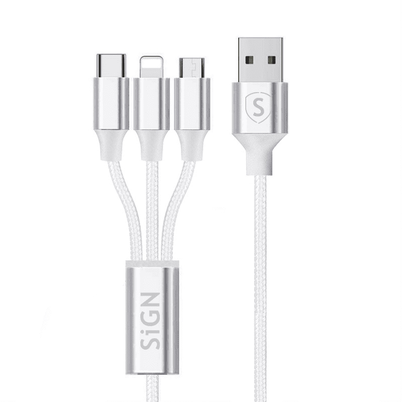 SiGN 3-i-1 Kabel 0,25m, Lightning, USB-C, Micro-USB