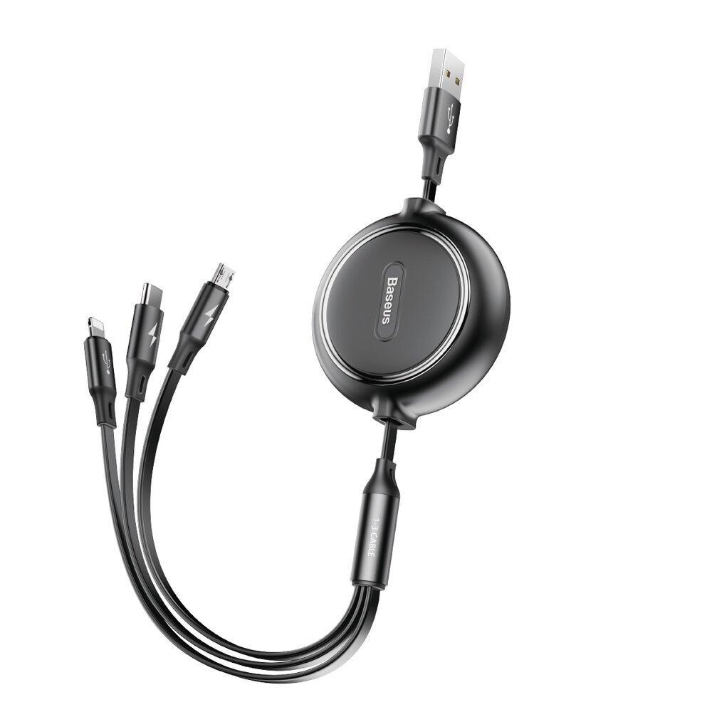 Baseus Golden Loop 3-in-1 Elastisk USB Ladd & Synkkabel, 1,2m, 3.5A