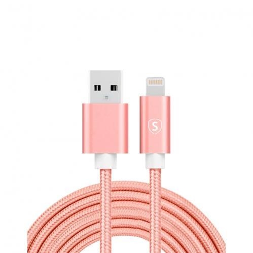 SiGN USB kabel med Lightning kontakt för iPhone & iPad Rosa/Nylontyg, 3m