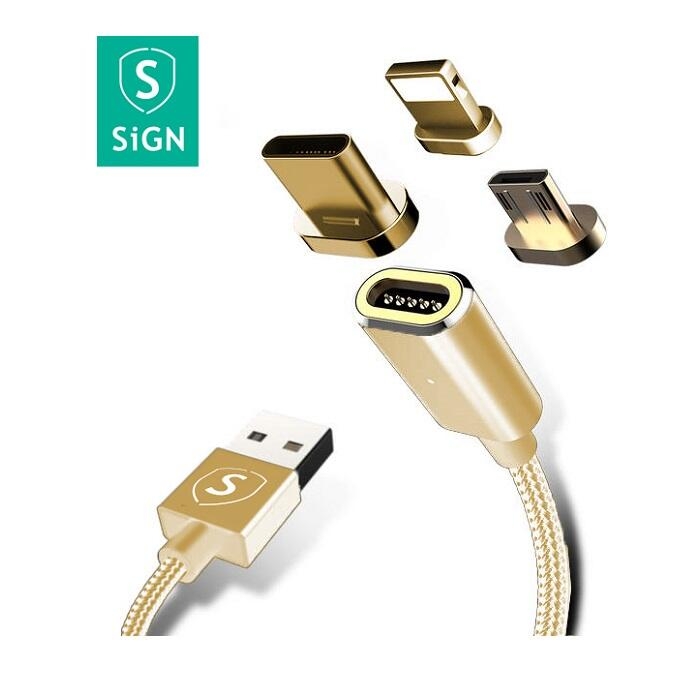 SiGN Magnetkabel 3-in-1 USB-C, Lightning & Micro-USB 2.4A, 1 m