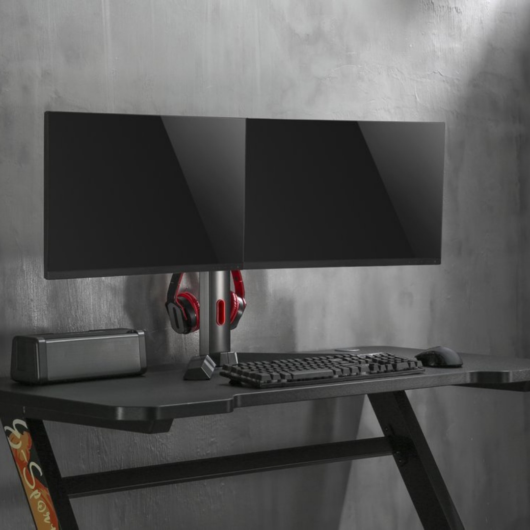 Sort Alterzone Pro Duo Gaming Monitor Stativ Til Dobbelt 17"-27" Skærme,