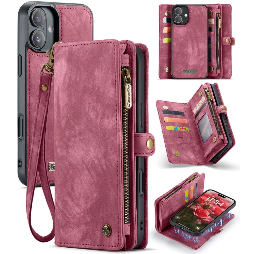 CaseMe Multi-Slot 2 i 1 Plånboksfodral iPhone 16 Röd