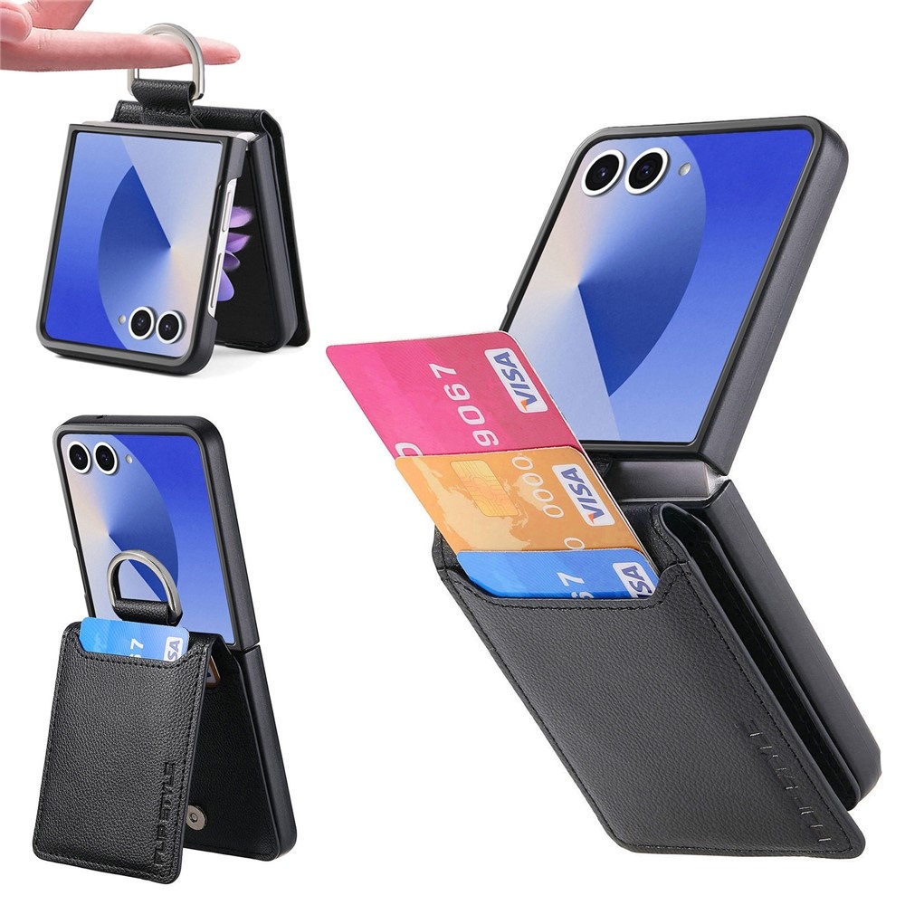 Samsung Galaxy Z Flip 7 Skal Kortfack + Ringhållare Svart