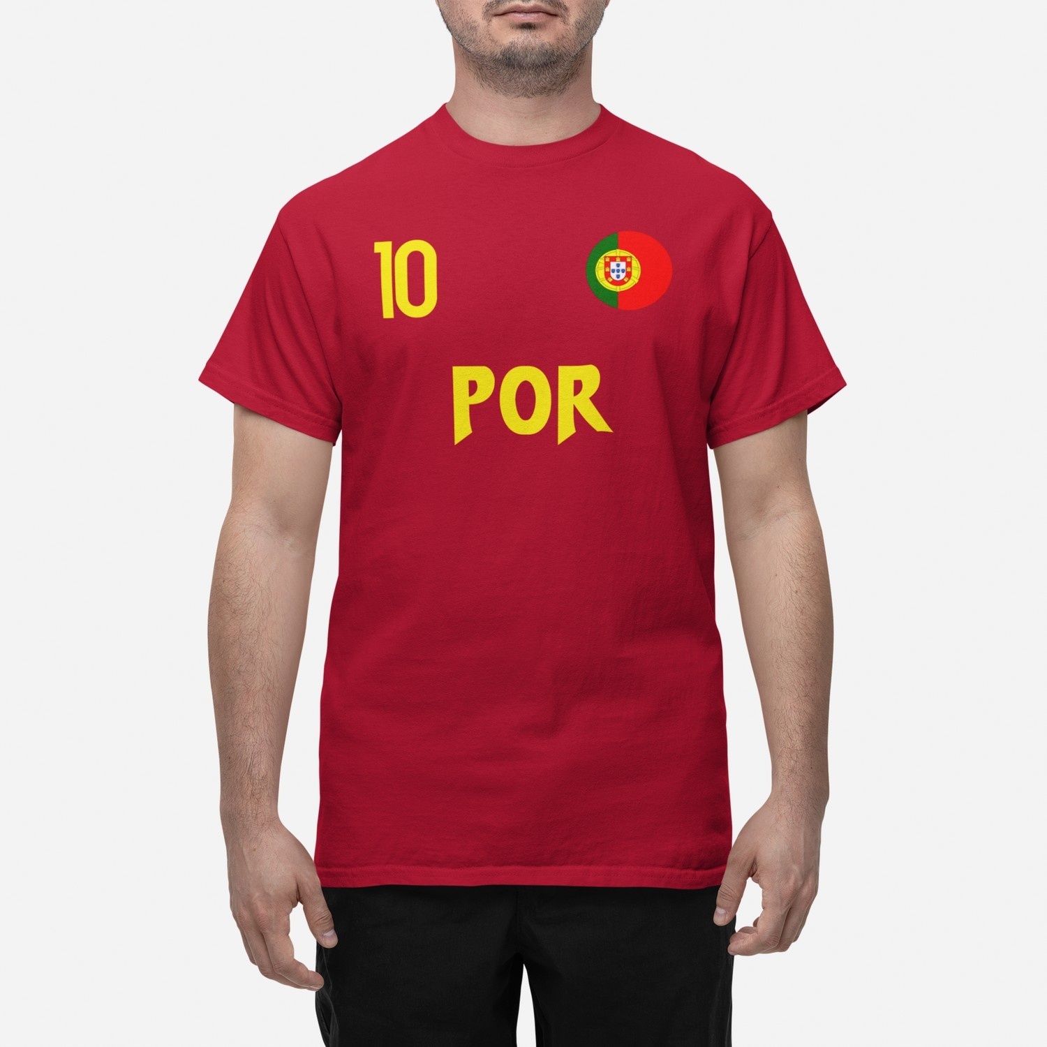 Portugal landslag t-shirt i röd med POR 10 fotboll euro24 XL