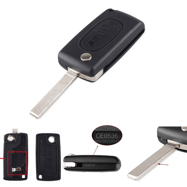 Nøkkelkasse skall 2 knapper CE0536 VA2 blad for PEUGEOT